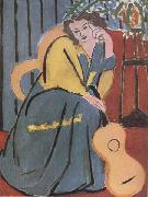 Henri Matisse Woman in Yellow and blue with Guitar (mk35) oil painting reproduction